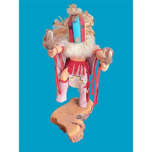 Kachina Doll Feathers Cheif E.G. Signed One Foot Up No Face Native Tribe